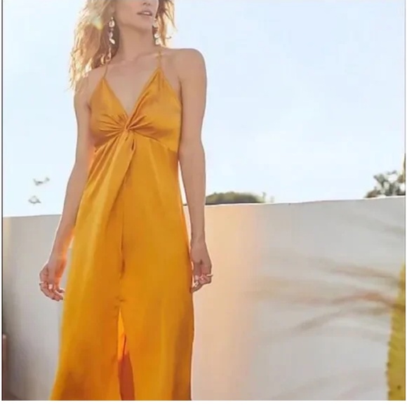 Express Golden Yellow Midi Twist Slip Dress XS NWT - Picture 1 of 3